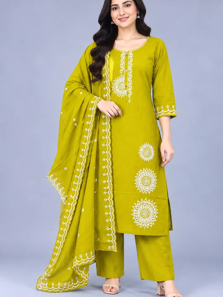 Women’s Pink Embroidered Kurta Pant & Dupatta 3-Piece Set | Stylish Ethnic Wear Suit Set