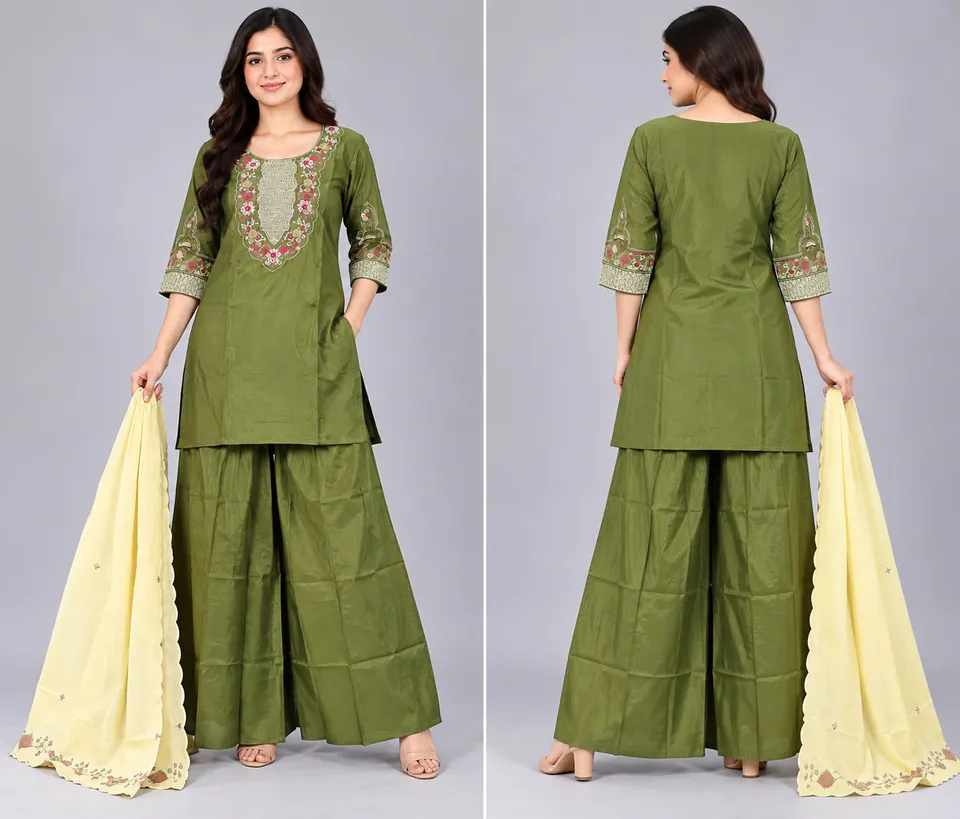 Women’s Pink Embroidered Kurta Pant & Dupatta 3-Piece Set | Stylish Ethnic Wear Suit Set