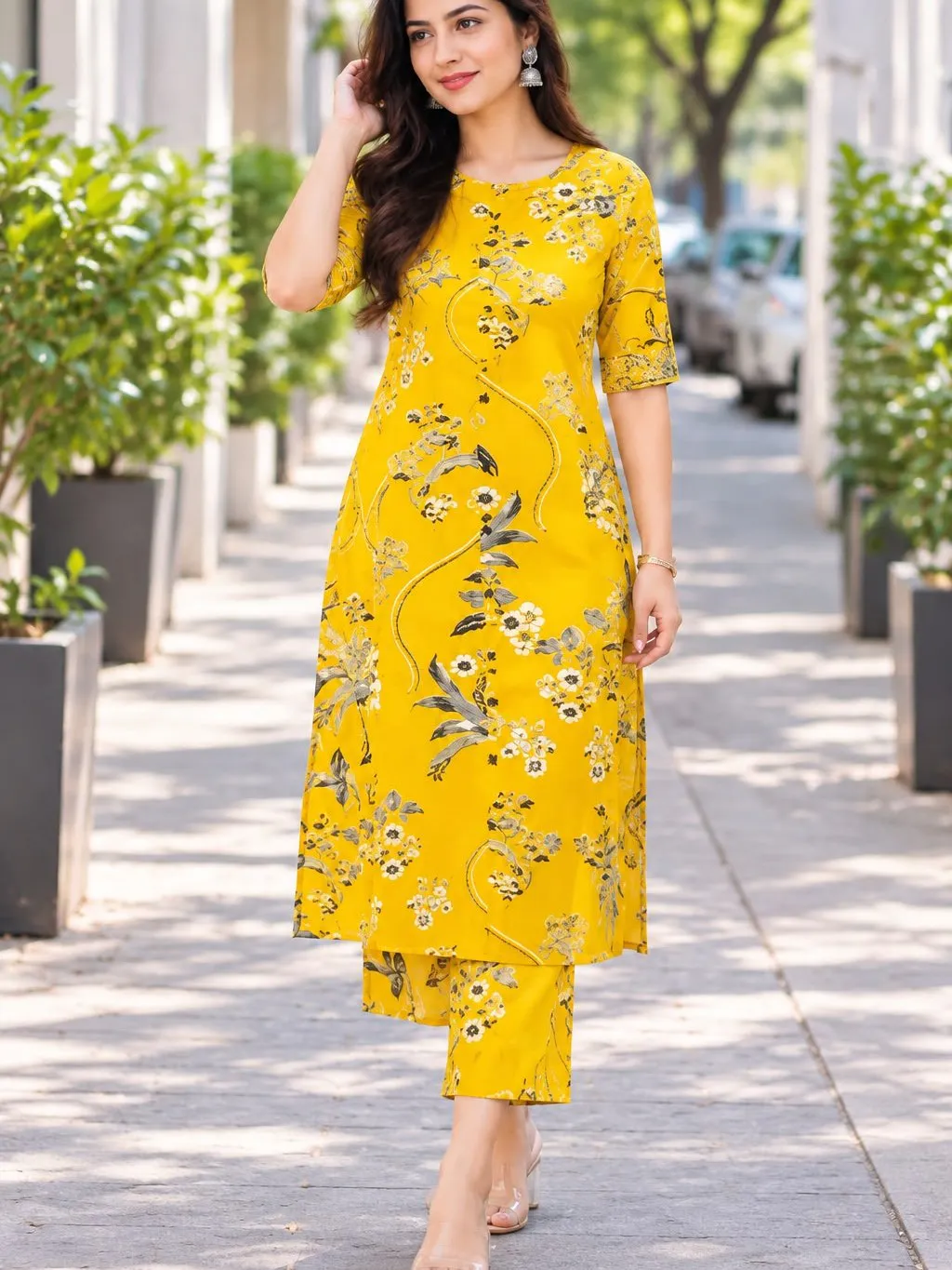 Women’s Lemon Floral Printed Kurta Pant Set