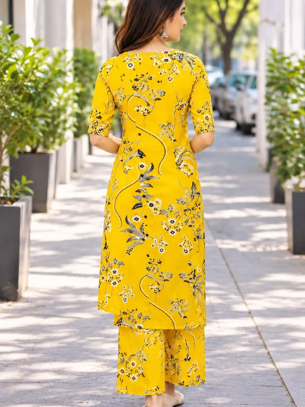 Women’s Lemon Floral Printed Kurta Pant Set