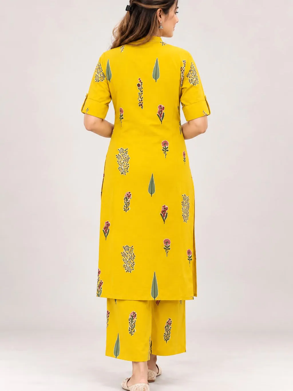 Women’s Yellow Floral Printed Kurta Pant Set