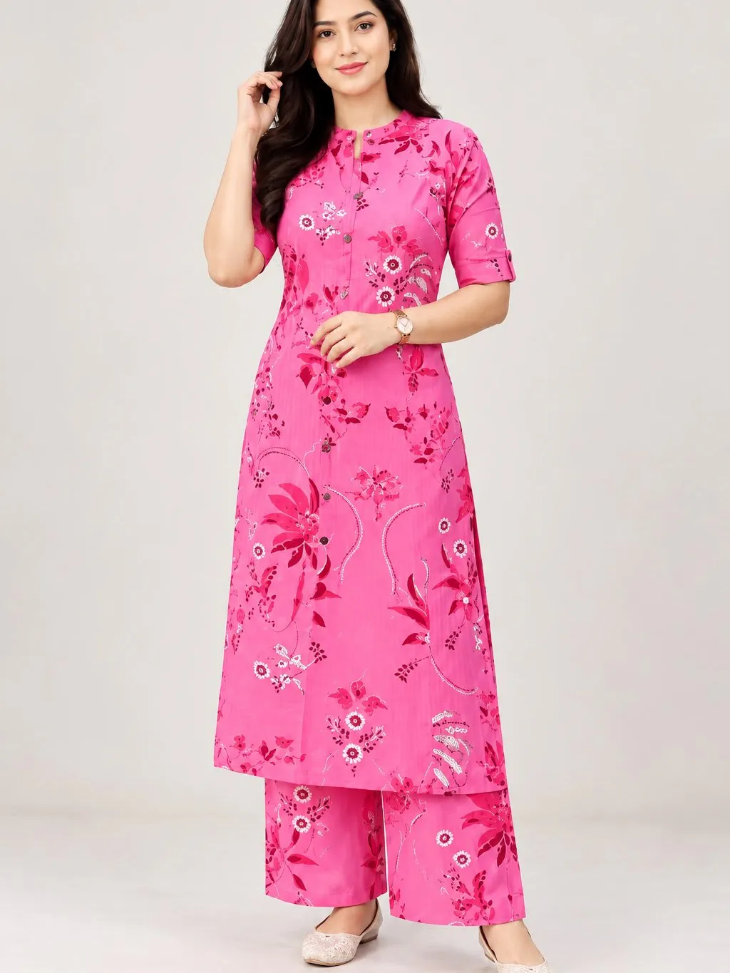 Women’s Pink Floral Printed Kurta Pant Set