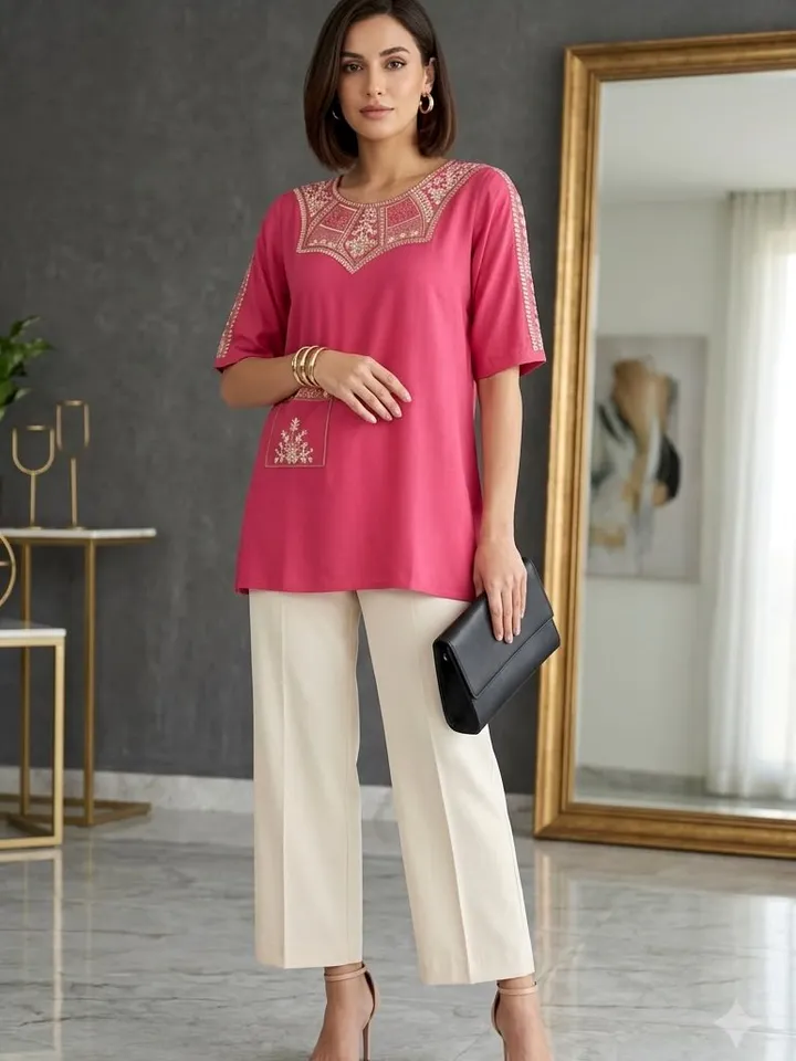 Women’s Pink Tunic with Elegant Embroidery Work
