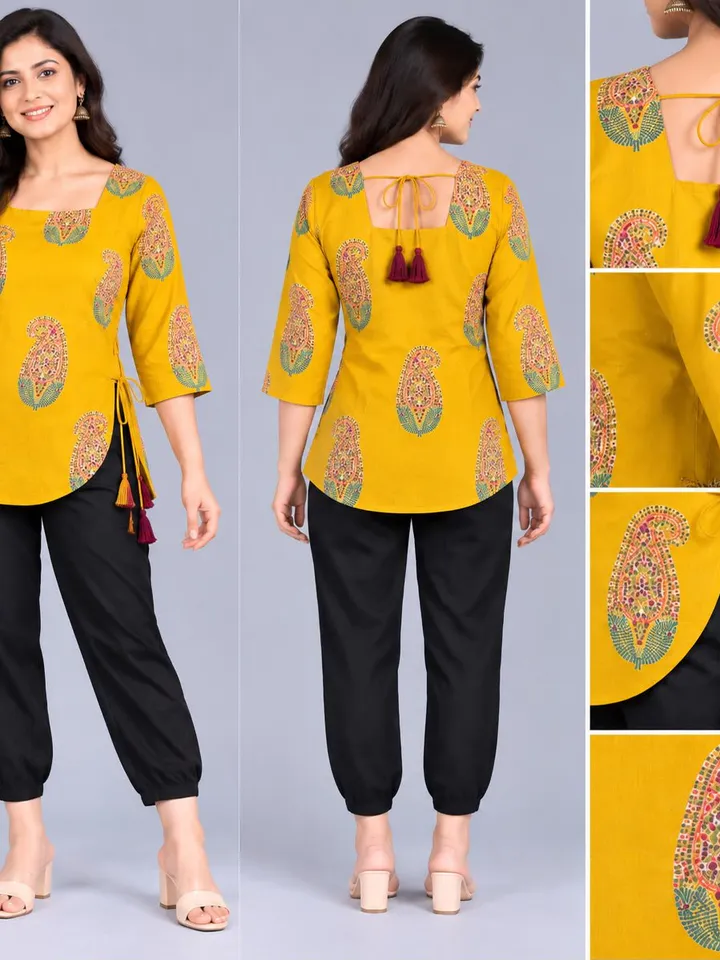 Woman's Mustard Yellow Paisley Printed Short Tunic 