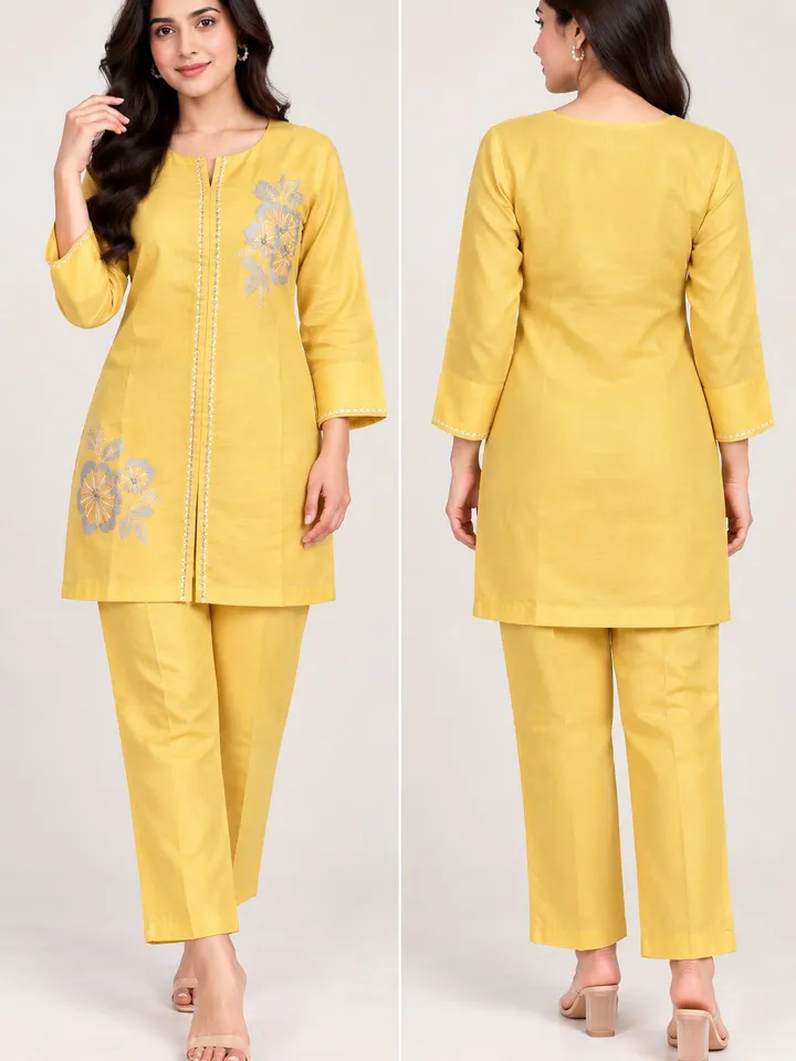 Women's Mustard Yellow Embroidered Kurta Pant Set for Women