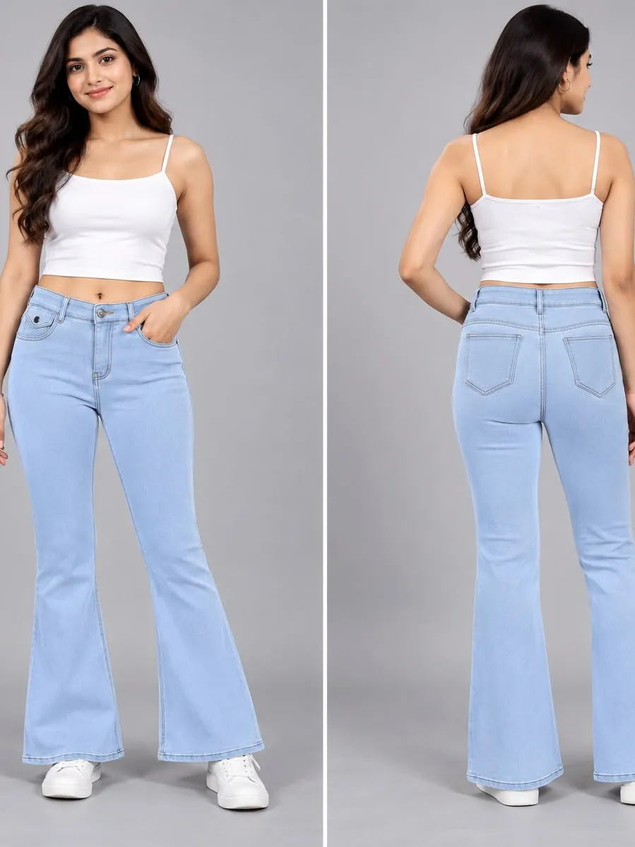 Women’s Sky Blue High-Waist Bootcut Denim Jeans