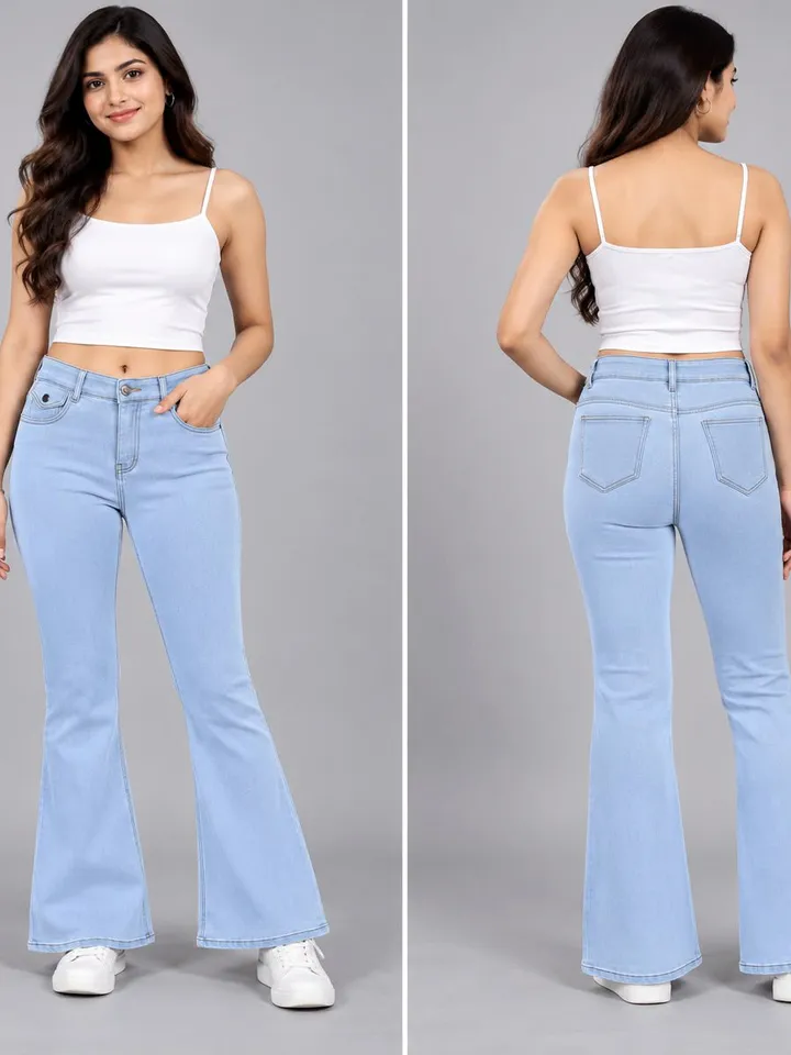 Women’s Sky Blue High-Waist Bootcut Denim Jeans