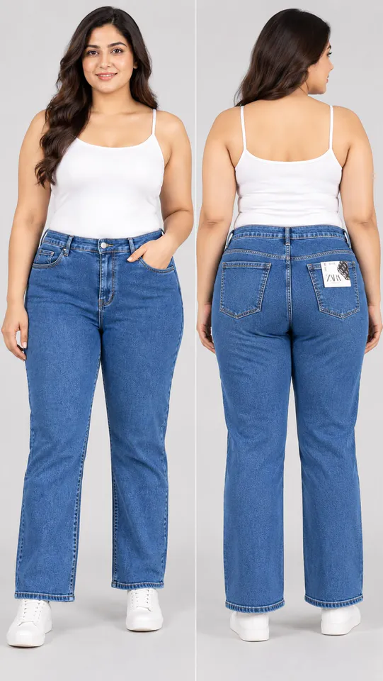 Women’s Blue Printed Baggy Fit Denim Jeans
