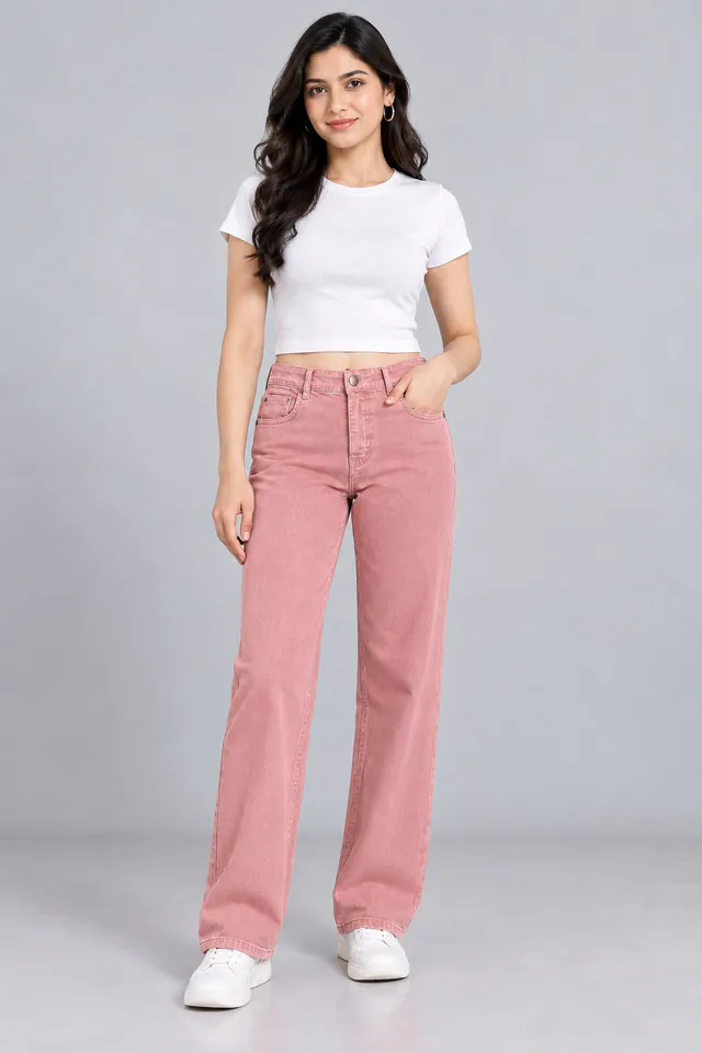 Women’s Baby Pink Straight Fit Denim Jeans
