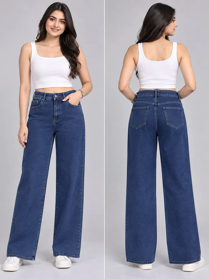 Women’s Dark Blue Wide-Leg Denim Jeans