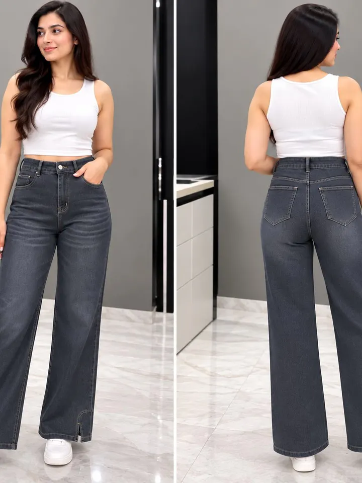 Women’s Dark Navy Blue High-Waist Straight Fit Denim Jeans