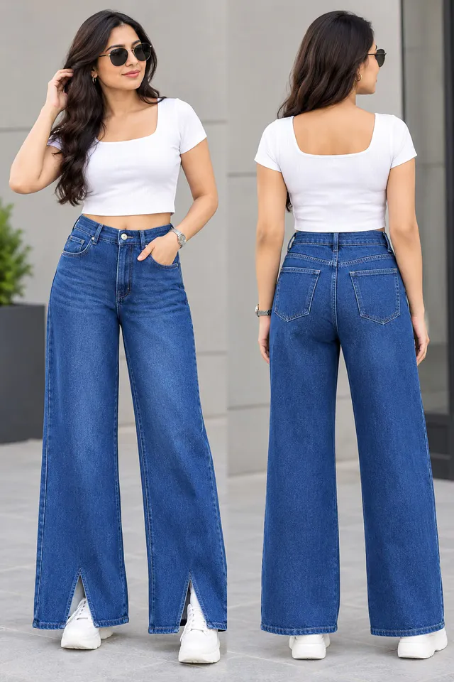 Women’s Royal Blue High-Waist Bootcut Denim Jeans
