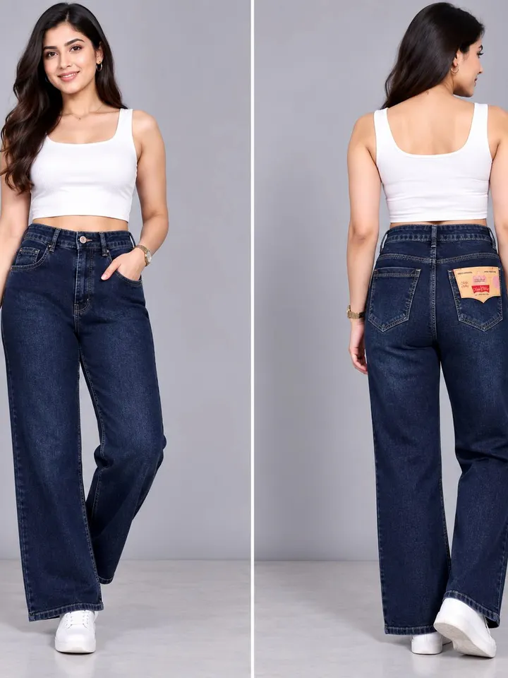 Women’s Dark Navy Blue High-Waist Straight Fit Denim Jeans