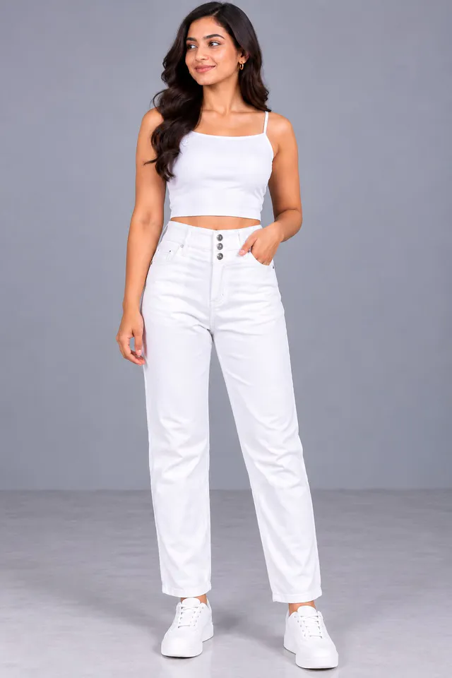 Women’s White High-Waist Straight-Fit Jeans