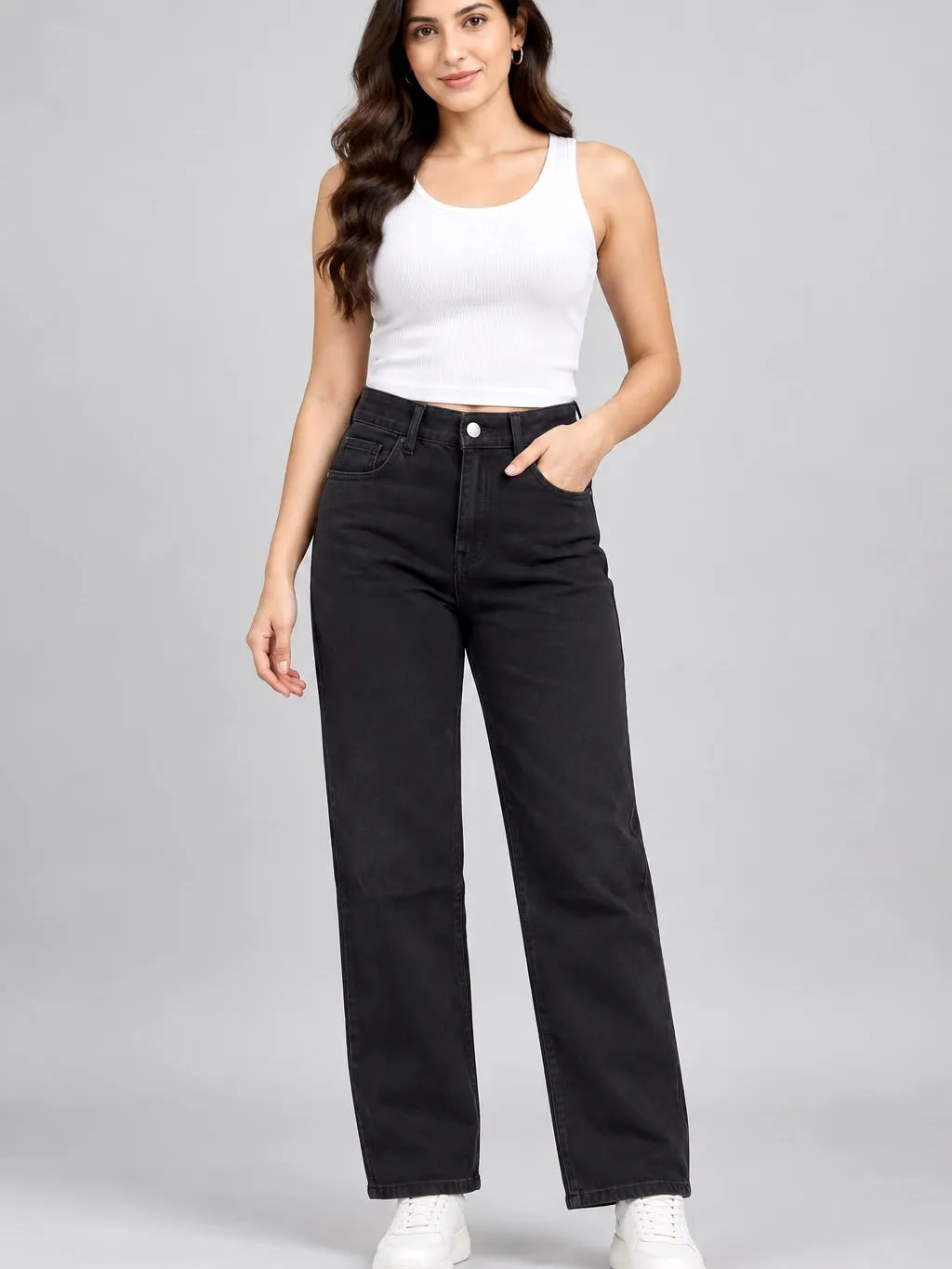 Woman'S High-Waist Straight Fit Jeans