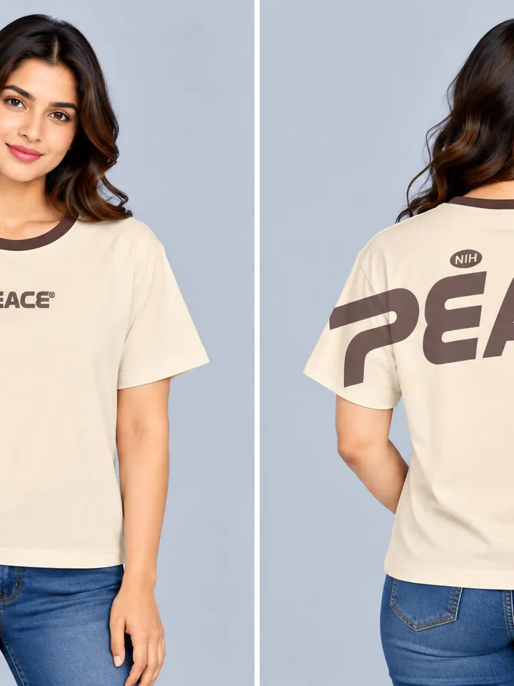 Women’s Beige Graphic Printed Cotton T-Shirt