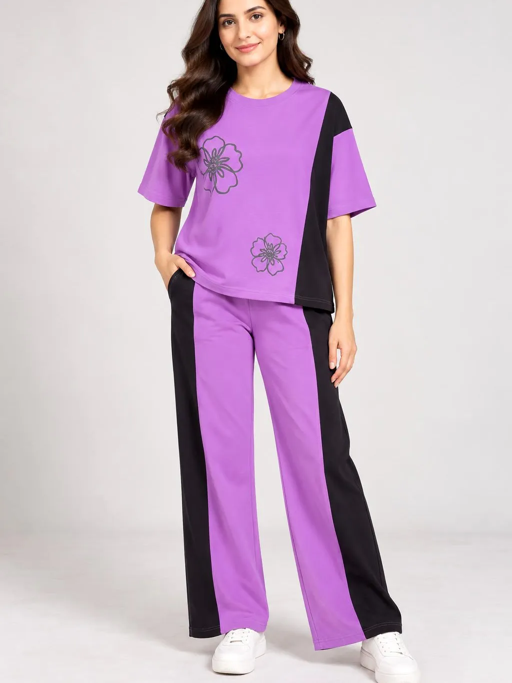 Women’s Pink & Black Stylish Co-Ord Set with Chain Fringe Detail