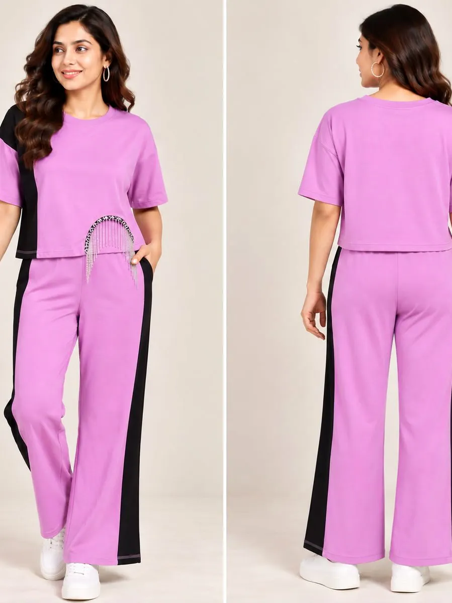 Women’s Pink & Black Stylish Co-Ord Set with Chain Fringe Detail
